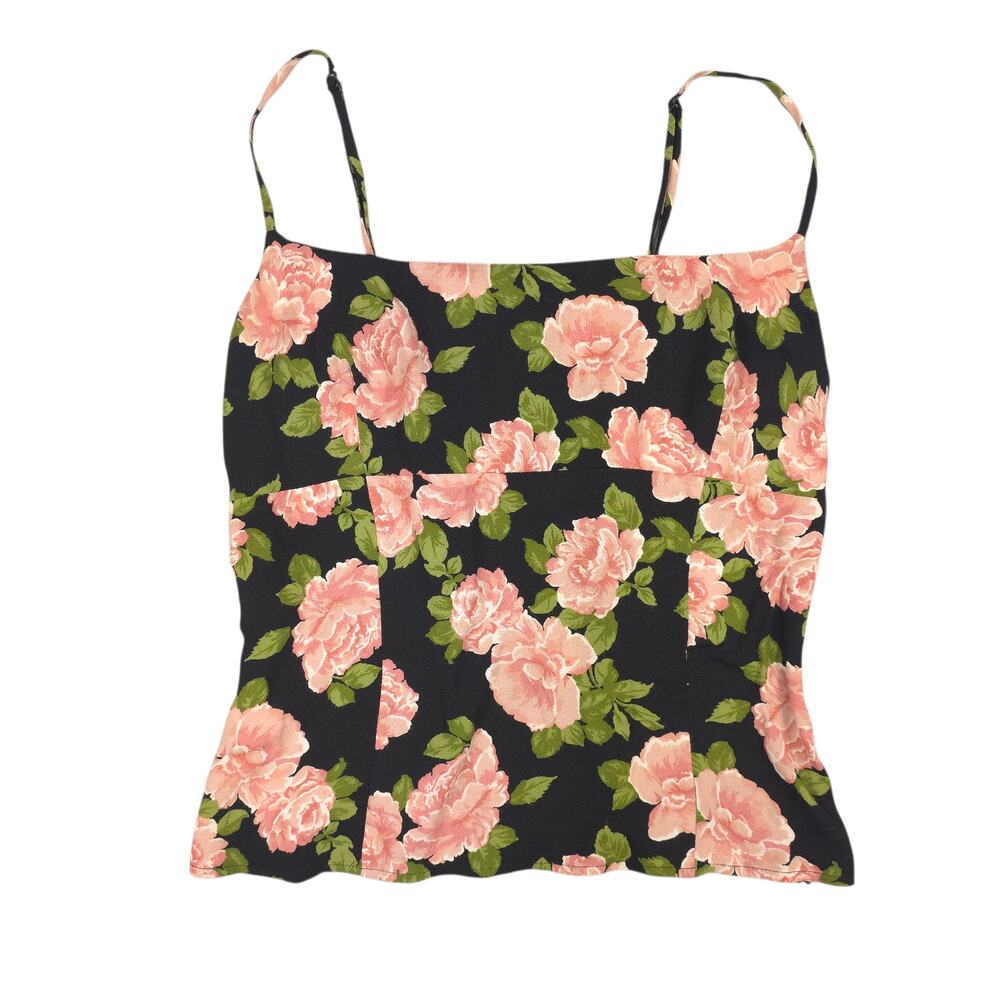 Reformation Tank Top Black Pink Floral Camisole Adjustable Straps